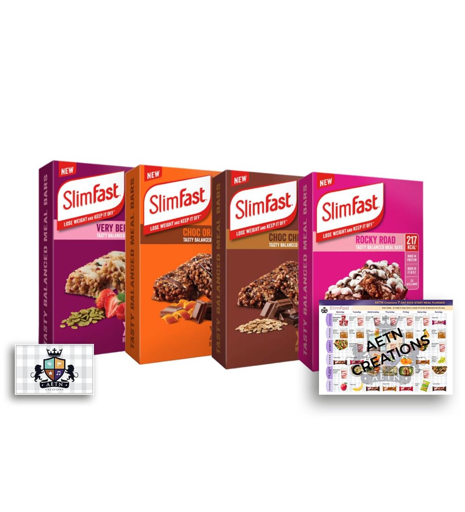 AETN Slim Fast Bundle 16x60g Meal Bars - Choc Chip Orange, Rocky Road, Very Berry | High Protein & Fibre for Weight Loss + Fridge Magnet - Buy Online on GoSupps.com