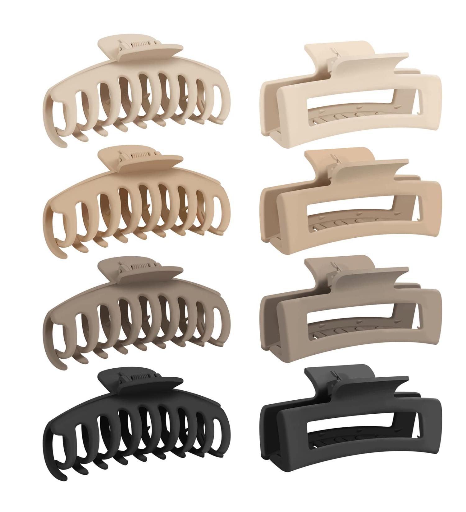 Large Hair Claw Clips 8 PCS for Women & Girls - Strong 4.3 Inches Big Hair Clips in Neutral Cream, Beige, Dark Brown, Black - Buy Online on GoSupps.com