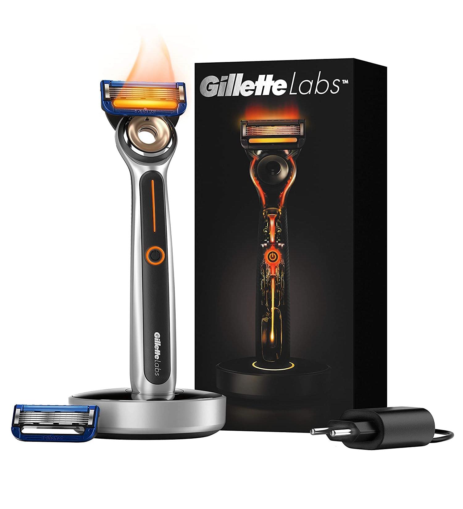 Gillette Heated Razor for Men Starter Shave Kit | 1 Handle, 2 Blade Refills, Charging Dock - Buy Online on GoSupps.com
