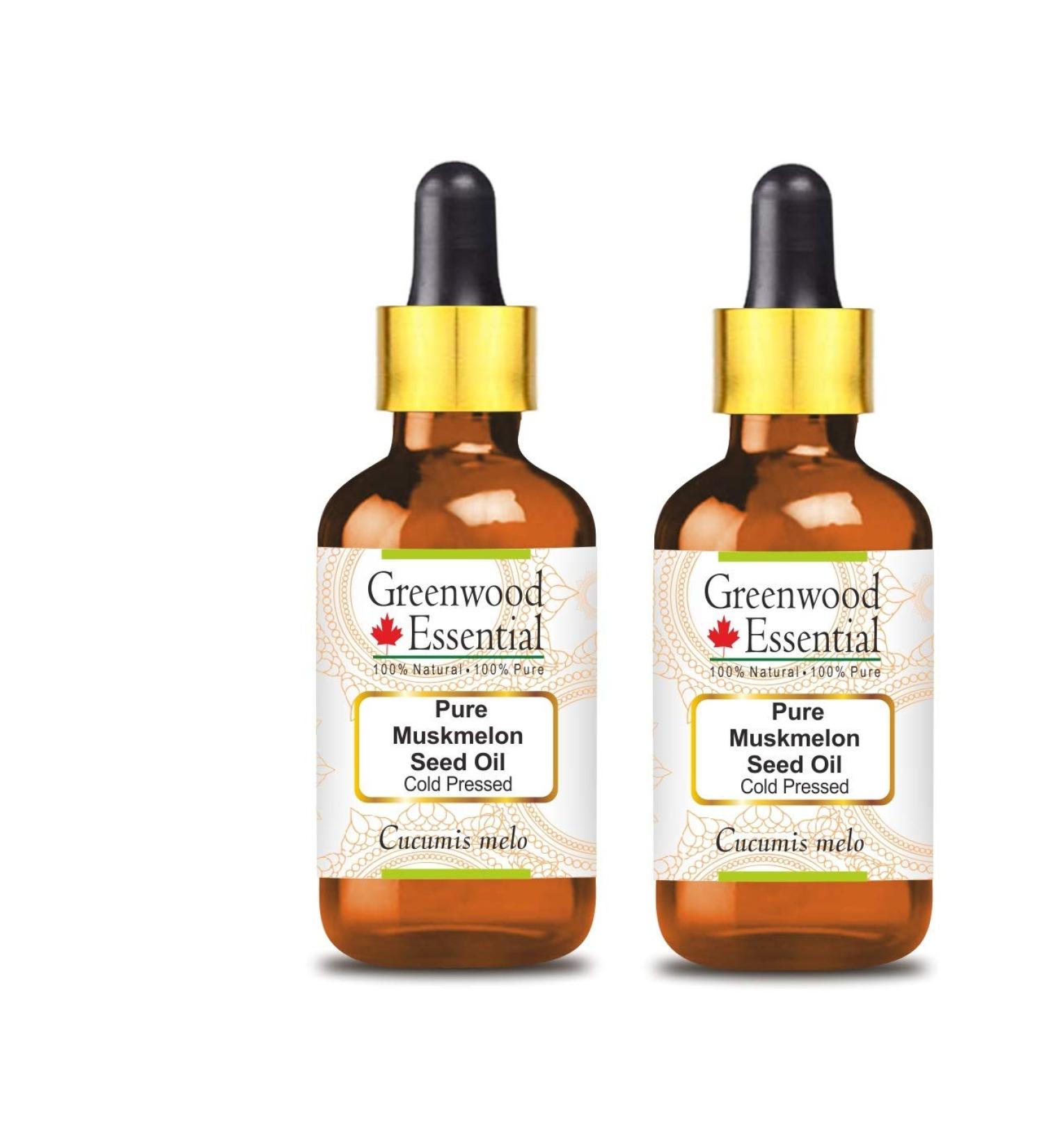 Greenwood Essential Natural Musk Melon Seed Oil - 100ml x 2 Bottles | Therapeutic Cold-Pressed Oil with Glass Droppers | Organic Cucumis Melo for Skincare and Wellness - Buy Online on GoSupps.com