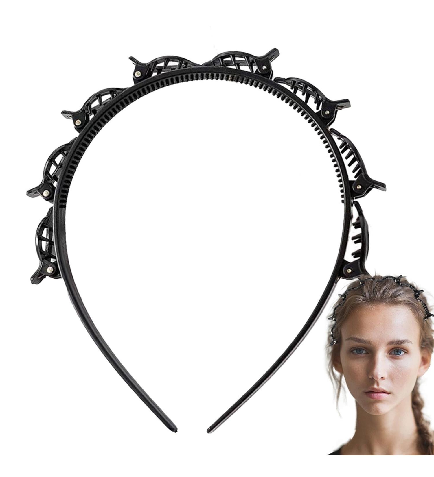Veeteah Hairband with Clips Hair Pin Headband Twist Plait Headband Hair Tool Double Layer Bangs Hairpin Headband Weave Bangs Clip For Women Girls Black - Buy Online on GoSupps.com