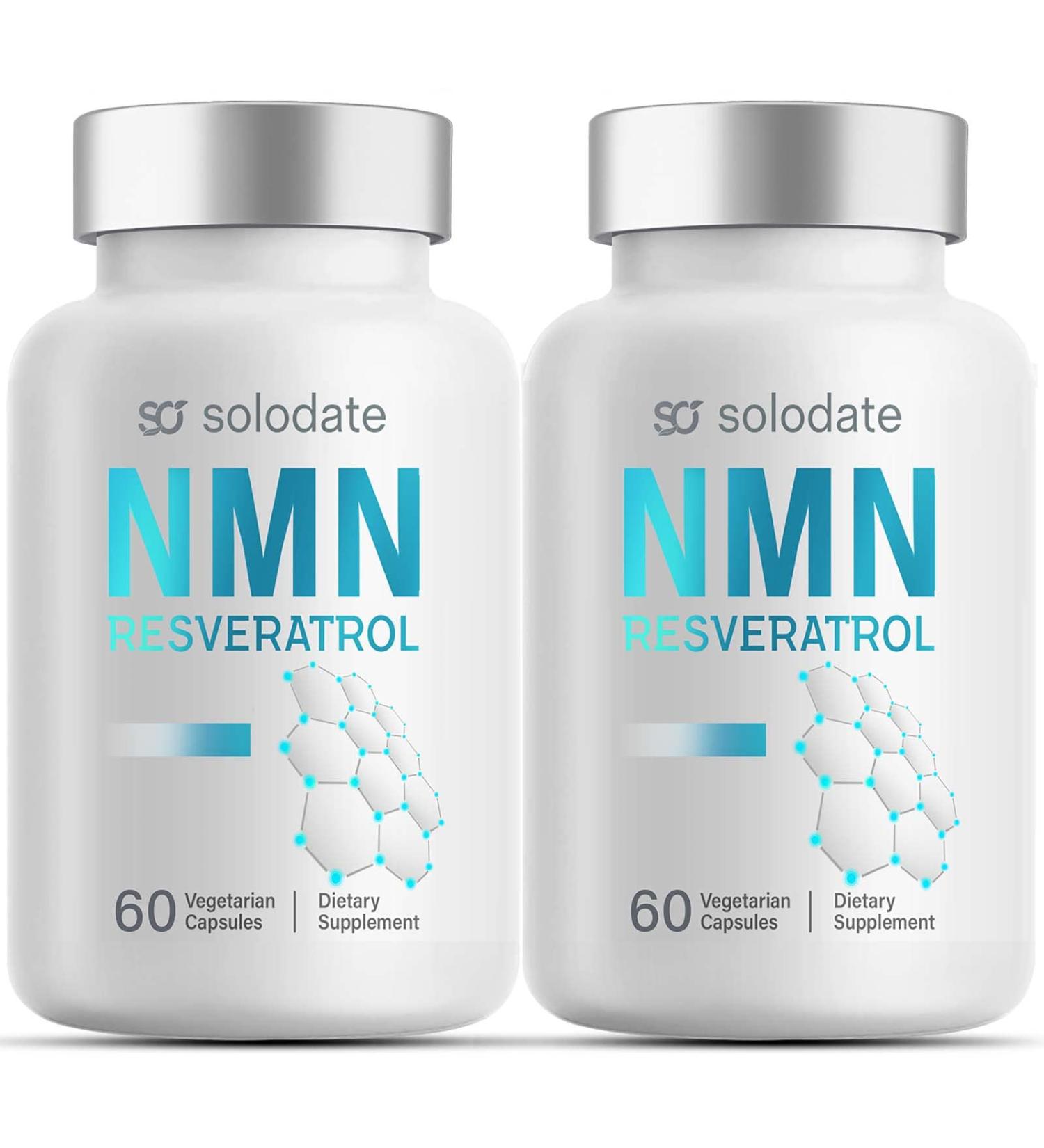 Solodate NMN + Resveratrol Supplement 1000mg - 99% Purity, Anti-Aging Antioxidant Boost - 120 Capsules - Buy Online on GoSupps.com