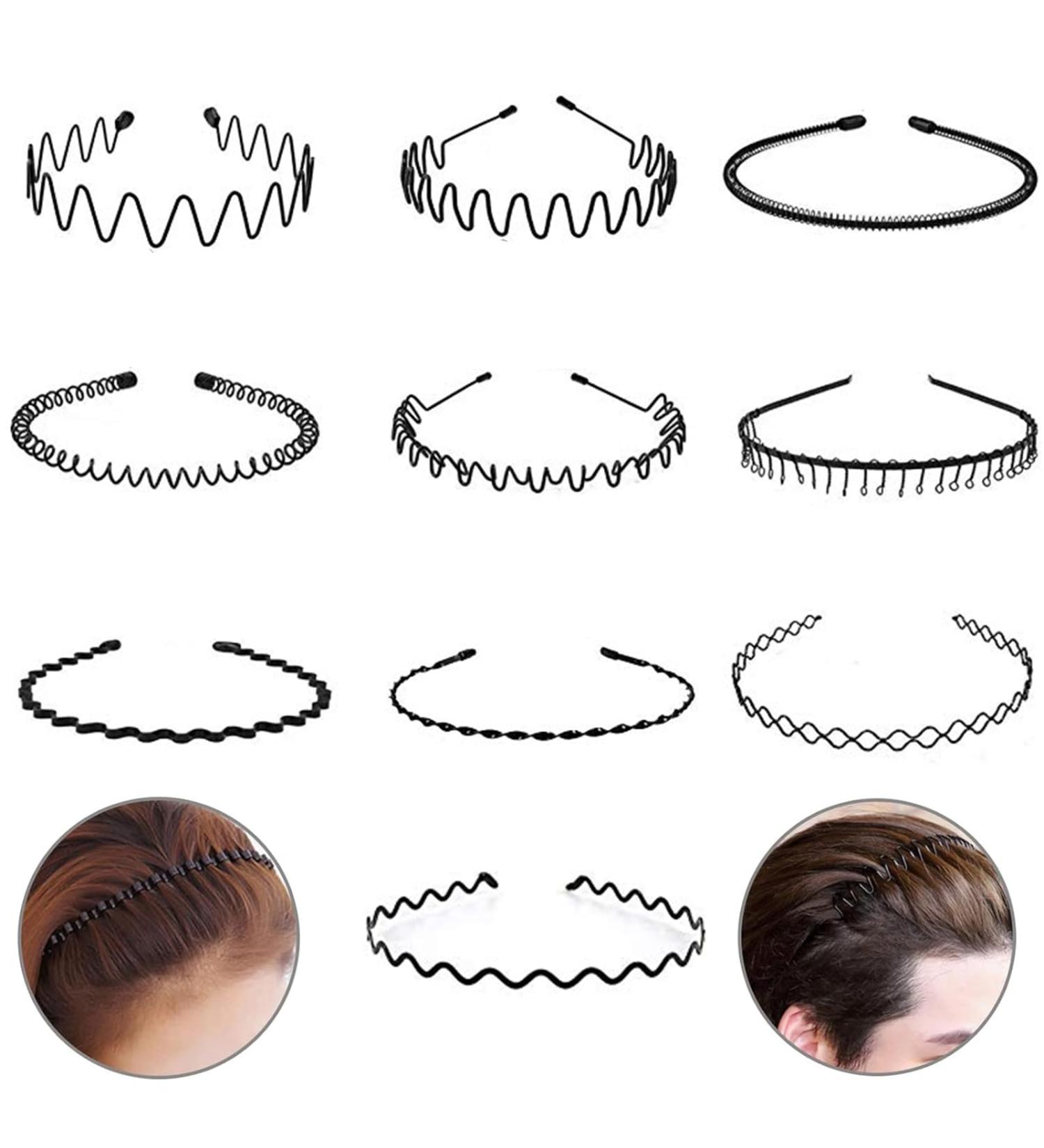 10 Pieces Hair Ties for Men & Women | Metal Hair Ropes Zigzag Bands & Black Wave Headbands for Outdoor Sports - Buy Online on GoSupps.com