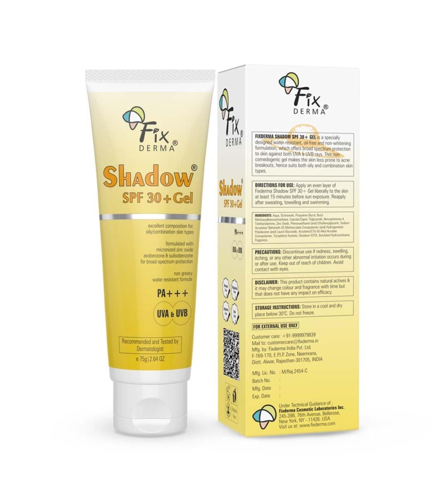Buy FIX DER-MA SPF 30+ Shadow Sunscreen Gel for Oily Skin - Broad Spectrum UVA/UVB Protection Non-Greasy & Water Resistant 2.64 Fl Oz | International Shipping Available - Buy Online on GoSupps.com