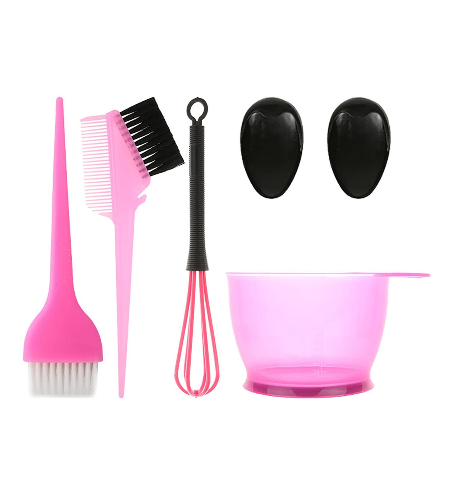 SYXLS 6-Piece Hair Colouring Tools Kit - Pink | Hairdresser Salon Brushes & Tinting Accessories for DIY Hair Coloring, Dyeing, Tinting Bowl, Dye Brush, Ear Cover & Comb - Buy Online on GoSupps.com