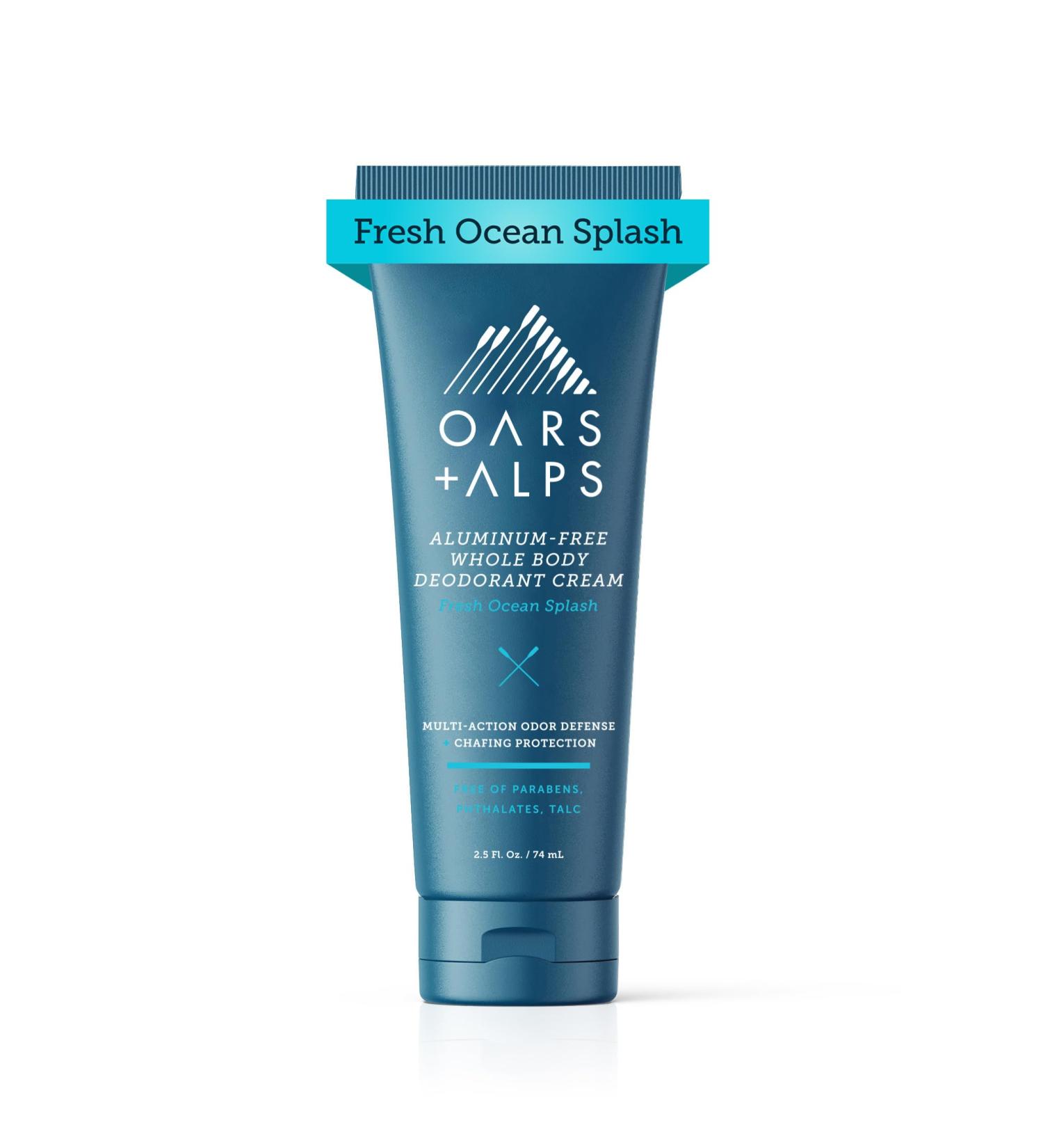 Oars + Alps Whole Body Deodorant Cream For Men - Multi-Action Odor Defense - Aluminum Free Baking Soda Free Anti-Chafe - 2.5 Ounce Tube - Fresh Ocean Splash - Buy Online on GoSupps.com