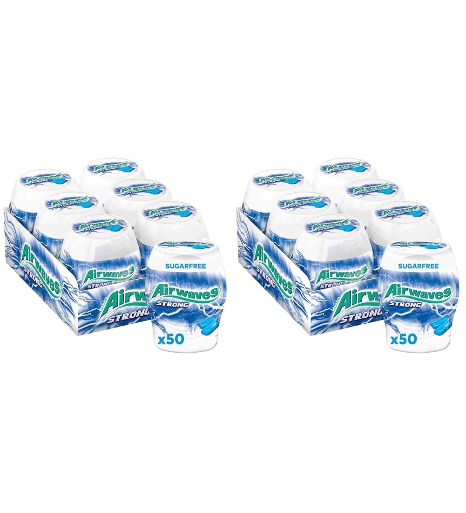 Airwaves Sugar-Free Strong Chewing Gum - 12 Packs of 50 Dragees (6 Cans) | International Shipping Available - Buy Online on GoSupps.com