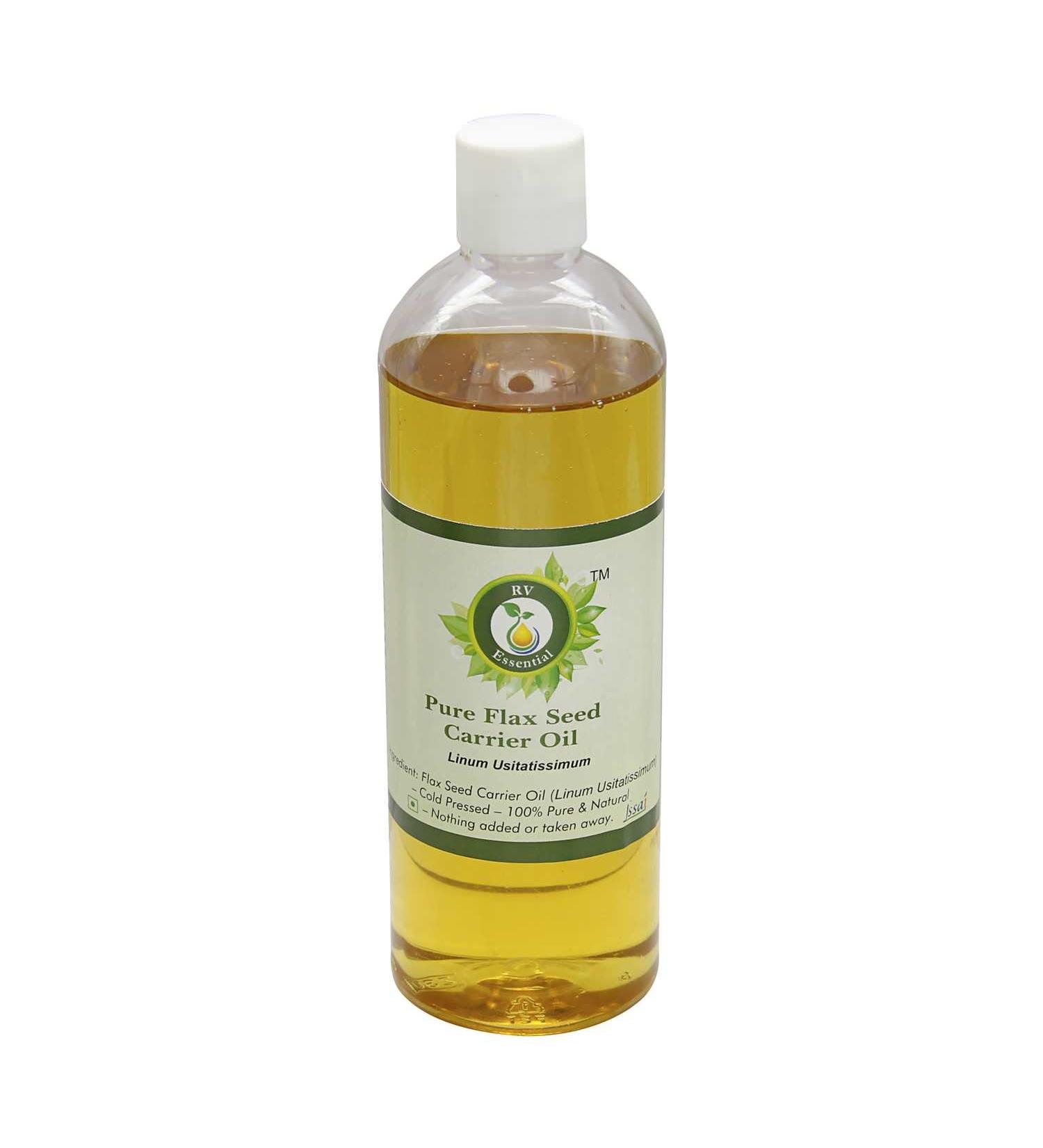 Pure Cold Pressed Flax Seed Oil | 100% Natural Linum Usitatissimum | for Hair & Cooking | Unrefined | 100ml (3.38oz) by R V Essential - Buy Online on GoSupps.com