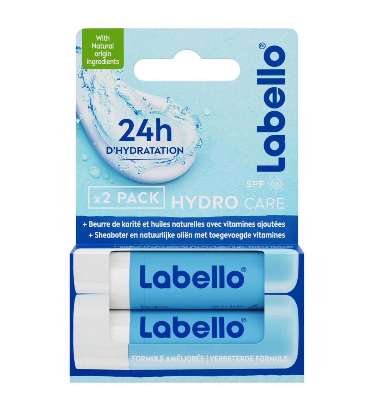 LABELLO Duo Hydro-Care (2 x 5.5 ml) Lip balm SPF 15 long-lasting hydration for 24 hours Lip care enriched with natural oils and shea butter - Buy Online on GoSupps.com