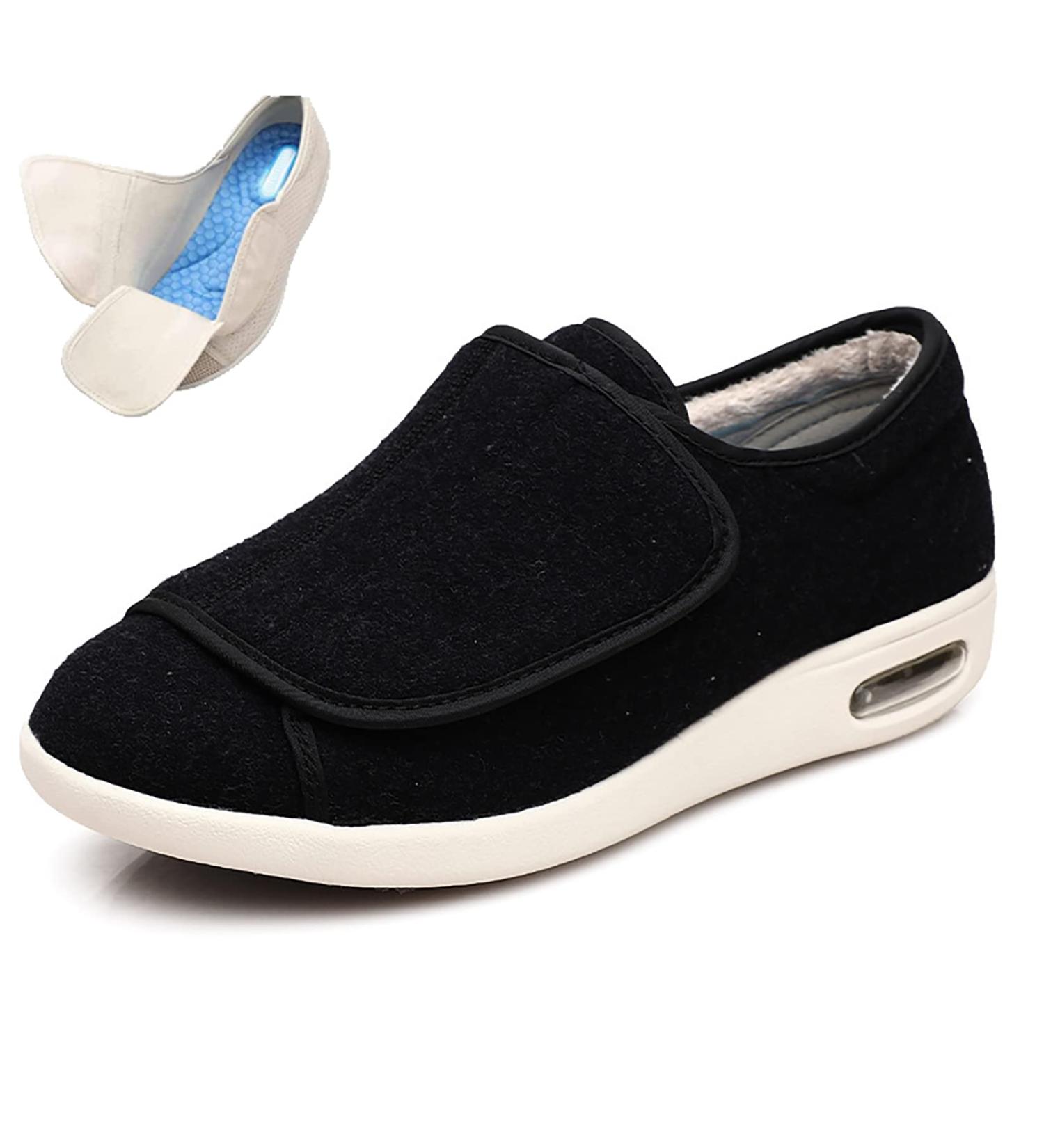 TEPtdirio Women s Diabetic Walking Shoes Wide Adjustable Non Slip Black Size 37