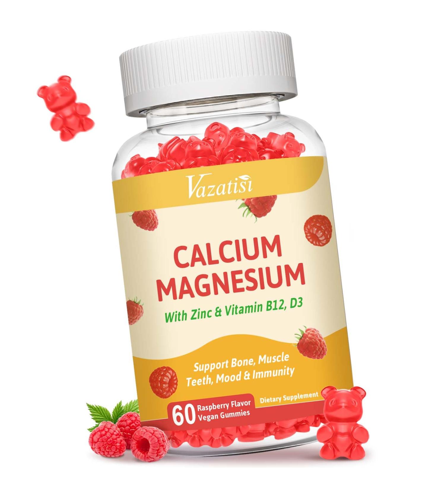 Calcium Gummies with Magnesium, Zinc, Vitamin D3 & B12, Calcium Supplements for Women Men, Support Bone, Muscle and Immunity, 60 Vegan Raspberry Flavor Gummies Raspberry 60 Count (Pack of 1) - Buy Online on GoSupps.com
