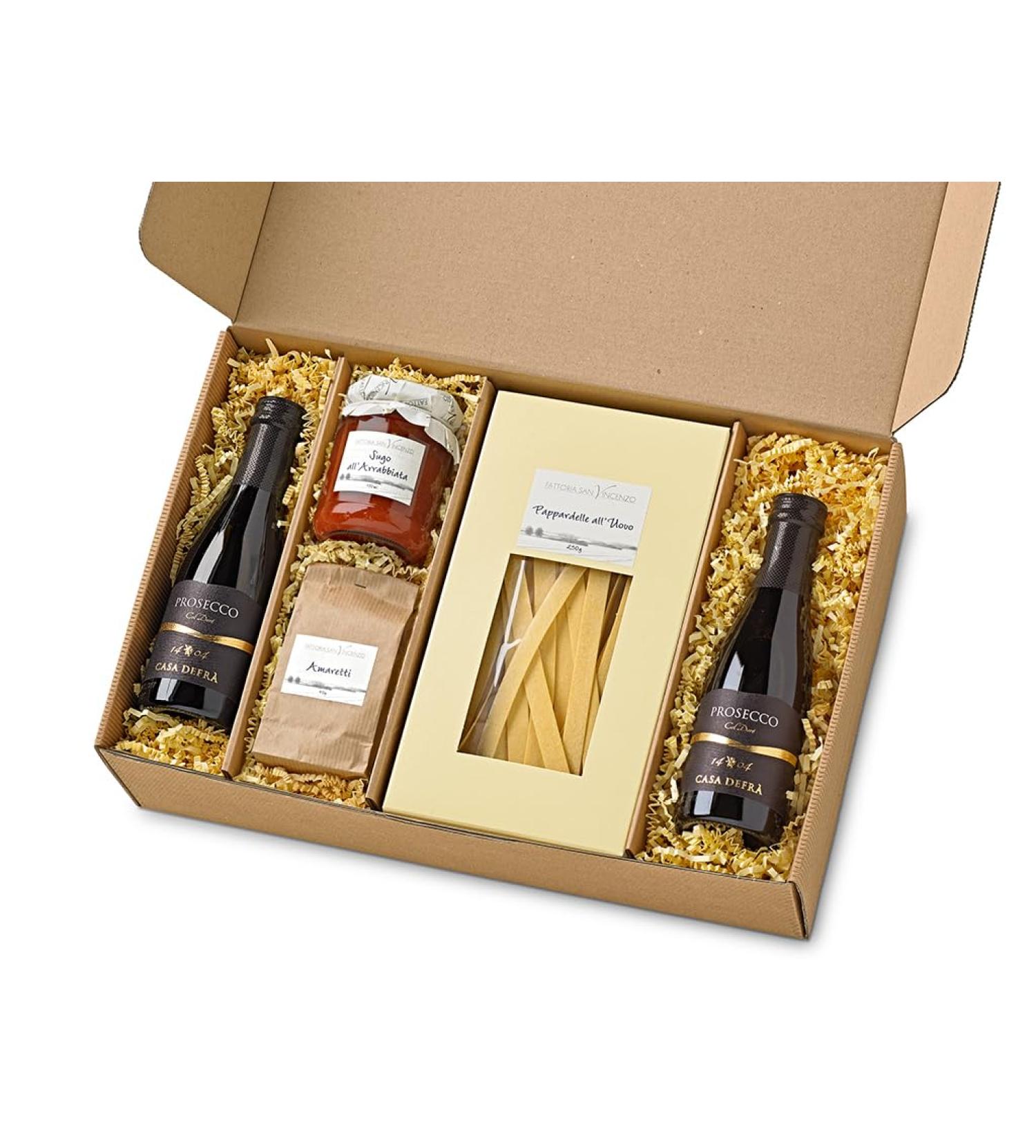 Fattoria Gift Set Bellissimo - Italian Specialties | Gourmet Present Basket with Tomato Sauce Cardboardlla & Finest Prosecco | Ideal Fine Food Gift | Short MHD: 15.08.2024 - Buy Online on GoSupps.com