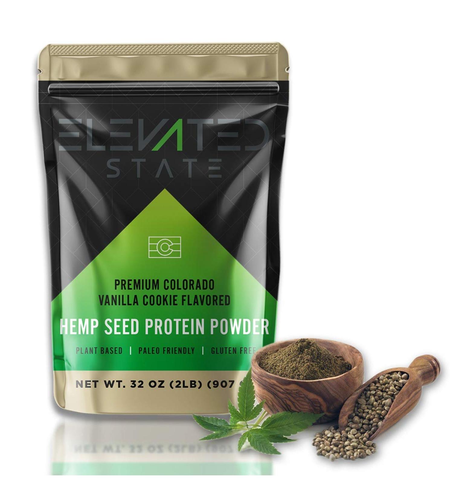 Elevated Natural Hemp Protein Powder - Cold Pressed, Non-GMO, Vanilla Flavor - 2 LB - Soy, Dairy-Free, Kosher, Vegan, High Fiber - USA Sourced - Buy Online on GoSupps.com