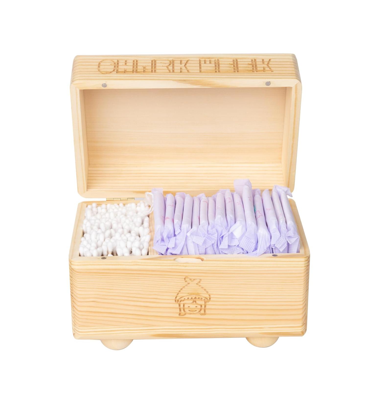 Stylish Shark Week Tampon Storage - Rustic Wooden Bathroom Holder with Lids 2 Compartments & 4 Socket | Decorative Feminine Product Container - Buy Online on GoSupps.com
