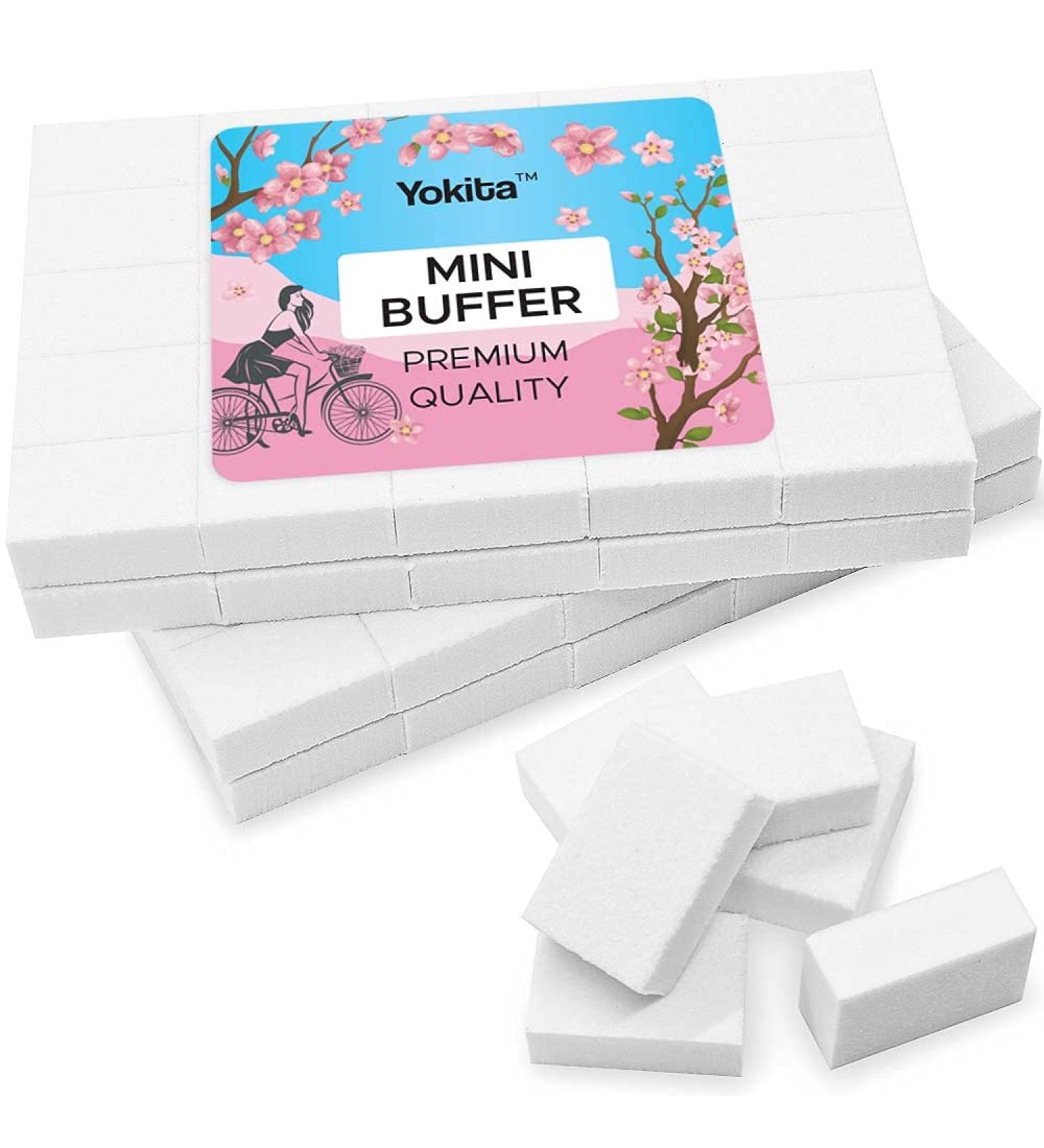 Yokita 130pcs White Mini Nail Buffer 80/100 Grit Disposable Nail Buffing File
