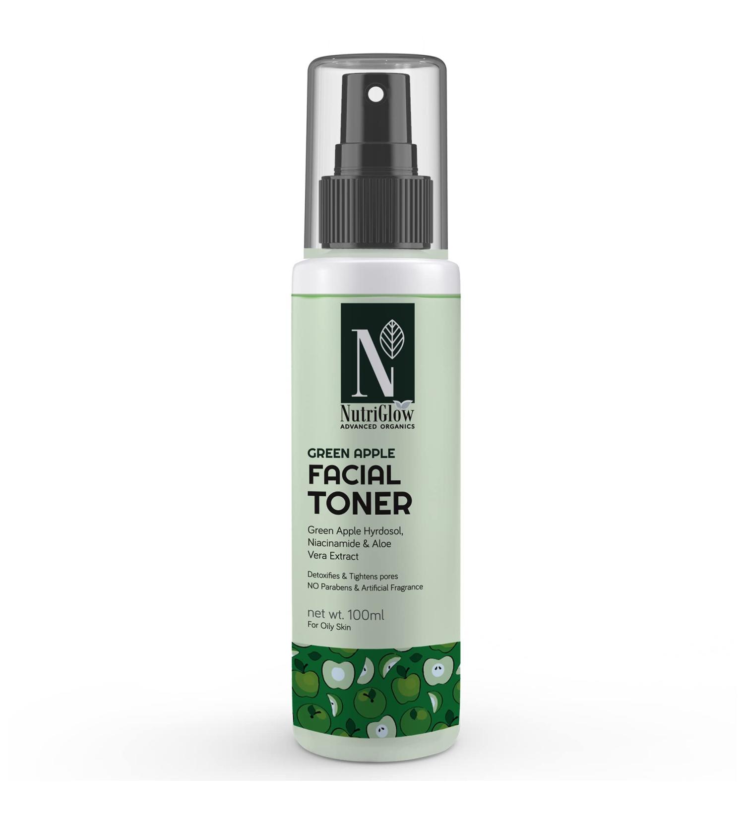 NutriGlow Advanced Organic Green Apple Facial Toner - Anti-Ageing Pigmentation Reduction Glowing Skin - All Skin Types - 100 ml - Buy Online on GoSupps.com