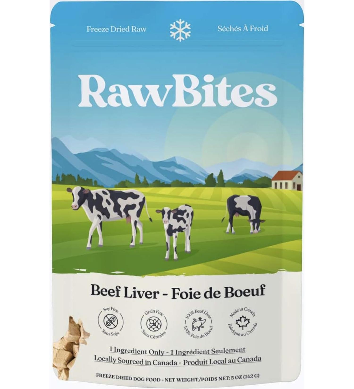RawBites Freeze Dried Raw Dog Treats | Soy Free Grain Free Locally Sourced and Made in Canada Beef Liver Dog Treats (142g/5.0oz Beef Liver) - Buy Online on GoSupps.com