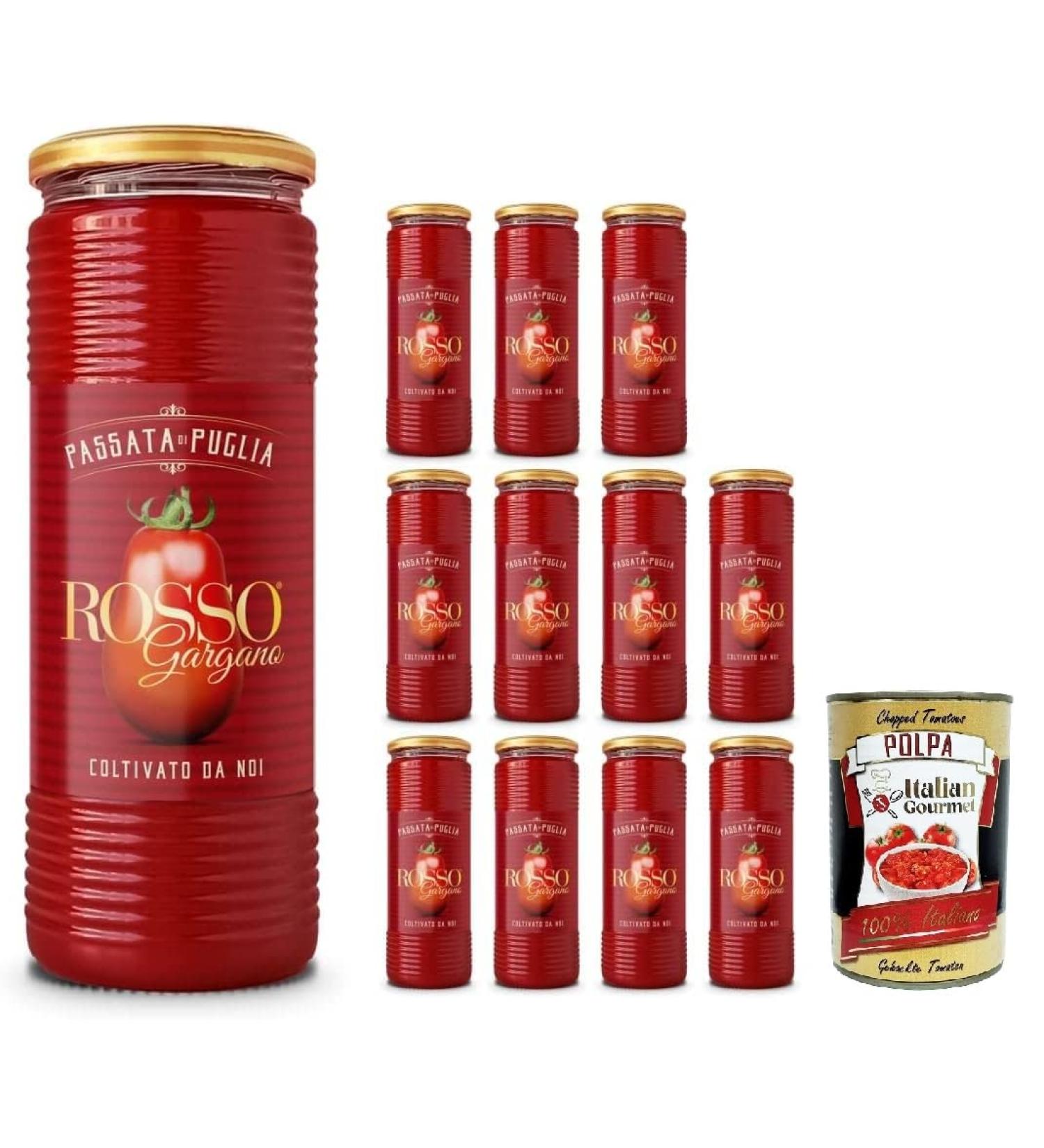 Italian Gourmet E.R. Rosso Gargano Passata di Puglia Set of 12 Glass Jars Tomatoes Pasted from Puglia Italian Tomato Sauce for Pasta Pizzas Sauces Preservation Pack + Italian Gourmet Pulp - Buy Online on GoSupps.com