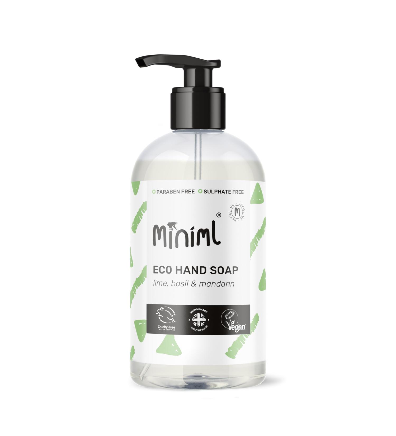 Miniml Hand Soap Wash Liquid 500ml - Lime Basil & Mandarin Infused Eco Friendly Hand Washing Liquid Gel for Soft and Sensitive Skin Care - 100% Vegan & Cruelty Free - Buy Online on GoSupps.com