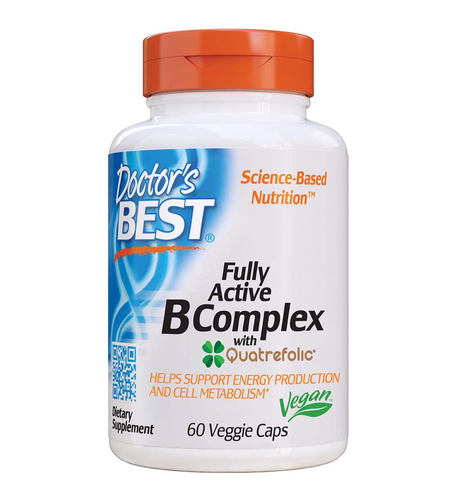 Doctor's Best Fully Active B Complex with Quatrefolic | 60 Veggie Caps - Boost Energy & Support Health - Buy Online on GoSupps.com