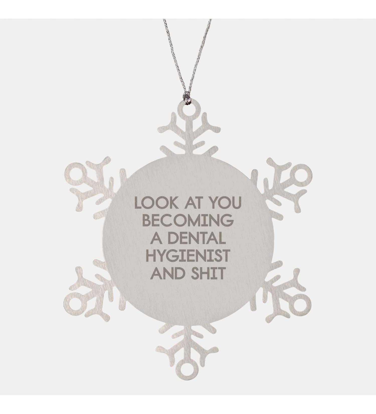 Funny Dental Hygienist Snowflake Ornament Gifts from Friends for Christmas Look at You Becoming A Dental Hygienist and Shit Shatterproof Ornament for Dental Hygienist