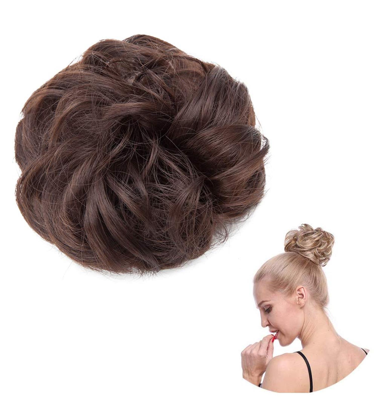 Curly Chestnut Brown Messy Updo Hairpiece Scrunchie Extension - Perfect for Ponytails and Chignons - Buy Online on GoSupps.com