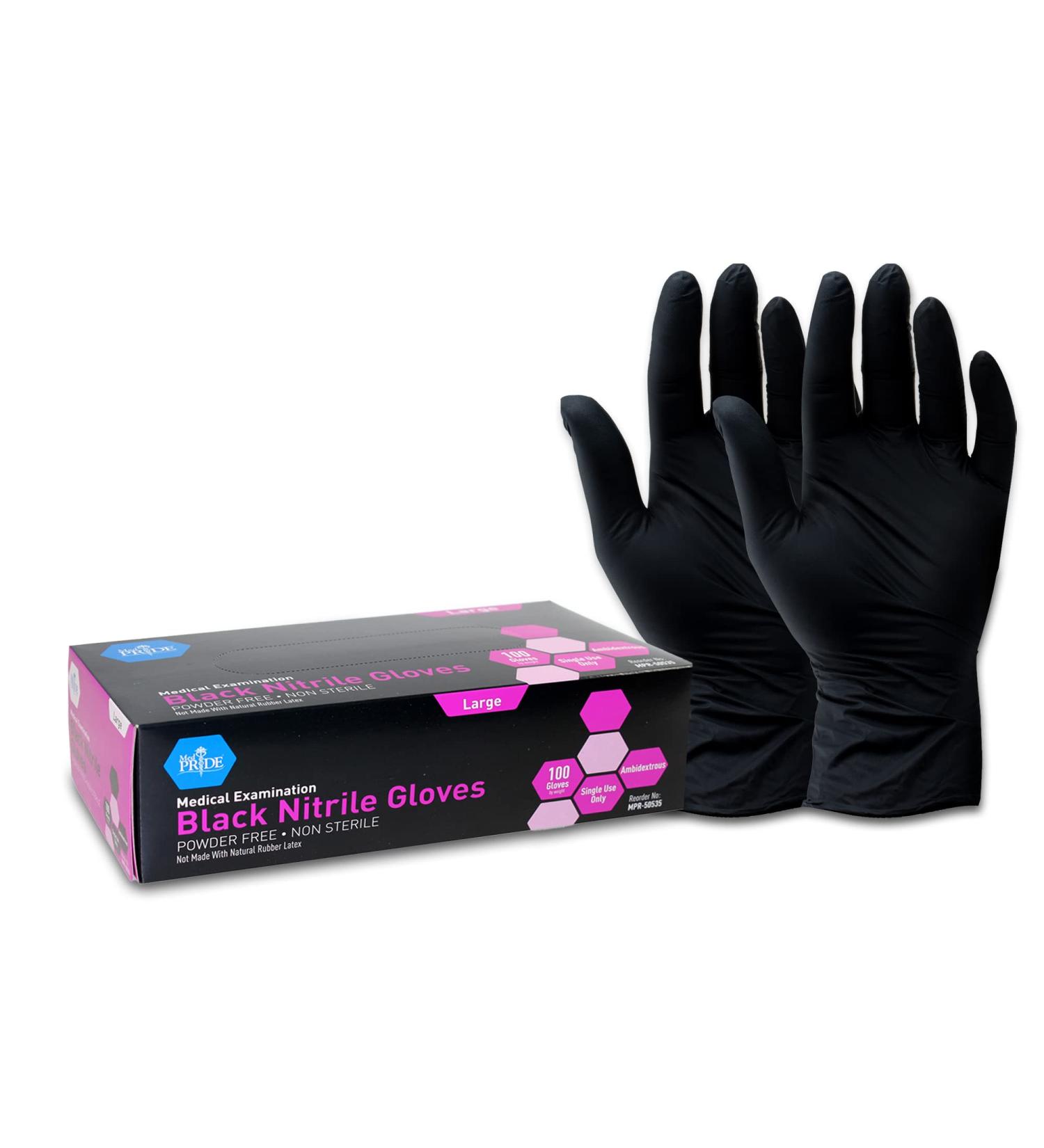 Medpride Black Nitrile Exam Gloves, Large, 100 Count Pack | Latex/Powder-Free, Non-Sterile Exam Gloves - Buy Online on GoSupps.com
