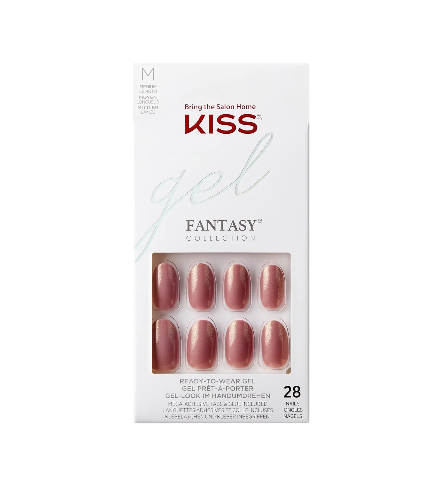 KISS Gel Fantasy Collection Nail Manicure Set - Brighter than the Sun Medium Length Oval Artificial Nails - 28 Nails Glue & Files - Perfect for DIY Manicures - Buy Online on GoSupps.com