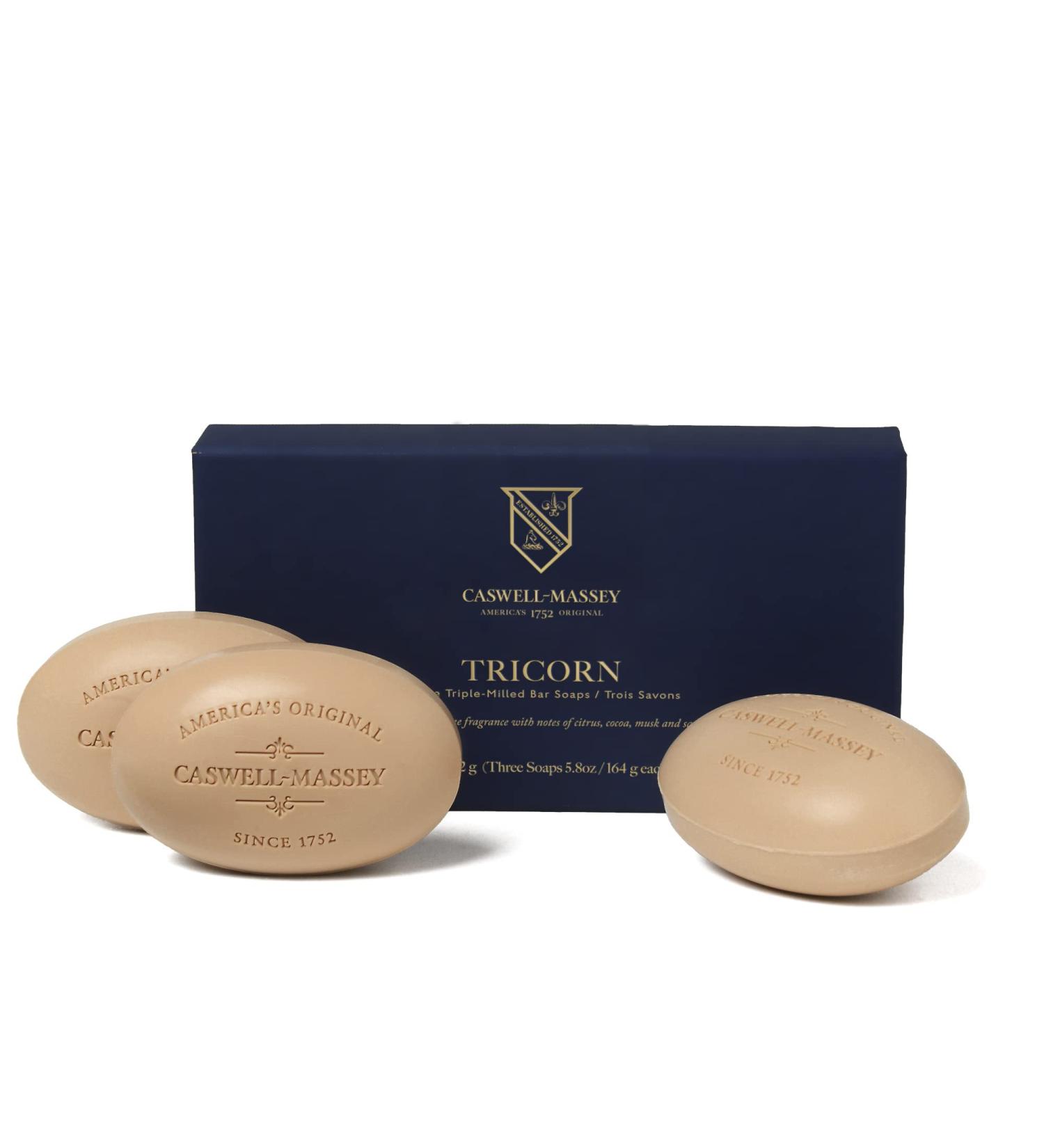 Caswell-Massey Triple Milled Heritage Tricorn Three-Soap Set  Scented & Moisturizing Bath Soap  Made In The USA  5.8 Oz (3 Bars) Heritage Tricorn 3 Count (Pack of 1)