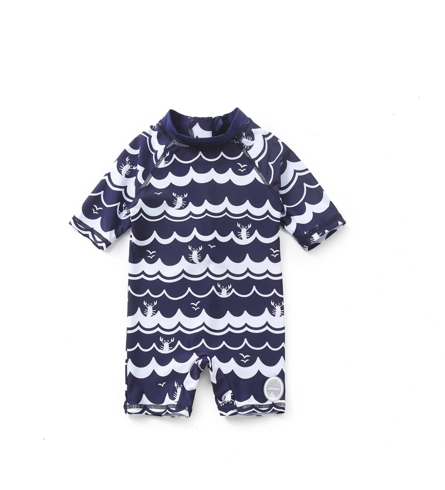 BONVERANO Baby Boys Swimsuit 18-24 Months Navy Wave | UPF 50+ Sun Protection One Piece Swimwear - Buy Online on GoSupps.com