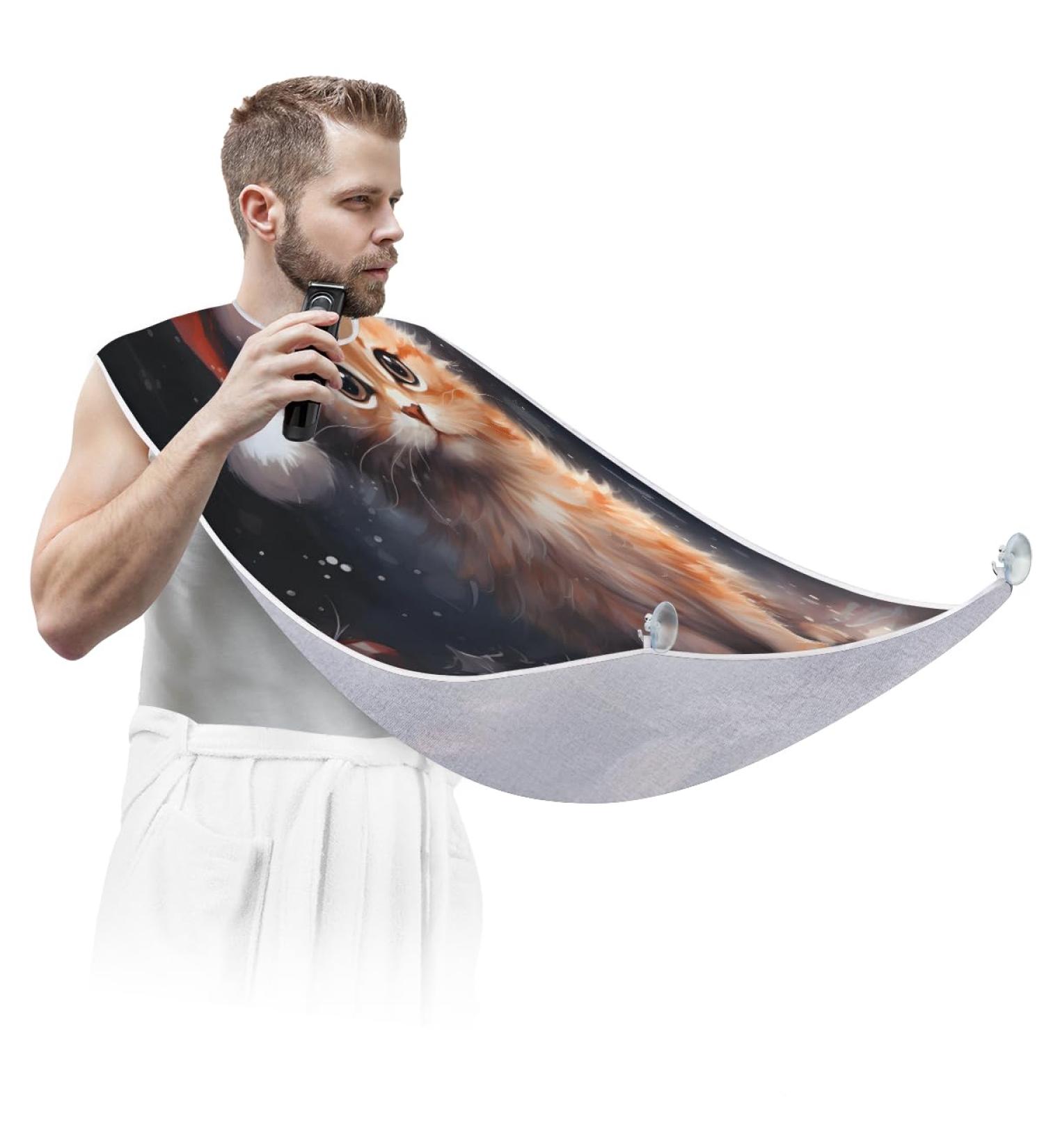 Christmas Cat Beard Bib Apron - Best Beard Hair Catcher for Men | Perfect Gift for Dad & Husband - Suction Cups Included - Buy Online on GoSupps.com