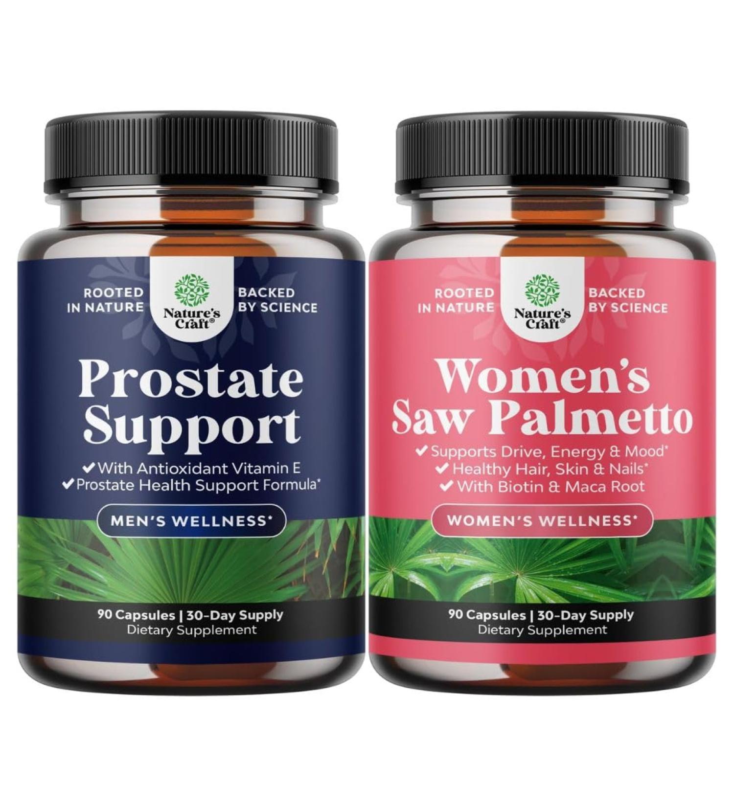 Bundle of Herbal Prostate Supplement for Men - Potent Pygeum Saw Palmetto Extract Beta Sitosterol & Green Tea and Extra Strength Saw Palmetto for Women 500mg - Hair Vitamins for Hair Loss Supplement - Buy Online on GoSupps.com