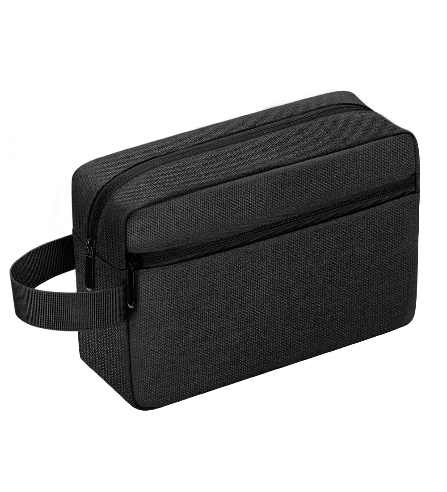 Men's Portable Waterproof Toiletry Bag for Travel and Gym - Black Makeup and Shaving Bag with Handle - Buy Online on GoSupps.com