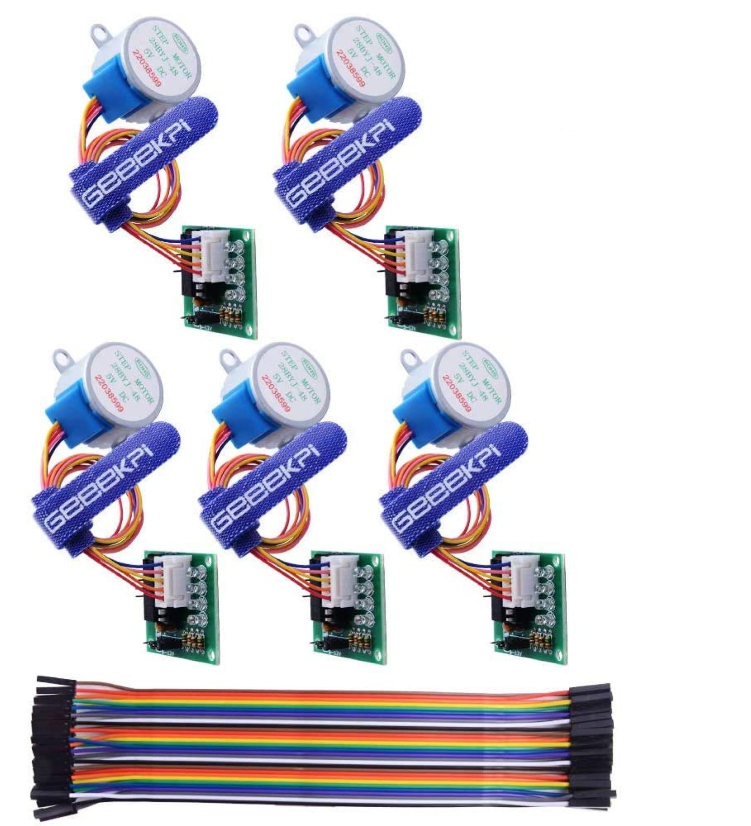 GeeekPi 5 Pack Geared Stepper Motor 28BYJ-48 5V Stepper Motor + Uln2003 Motor Driver Board + Dupont Wire Jumper Wires Ribbon Cables Compatible with Arduino - Buy Online on GoSupps.com