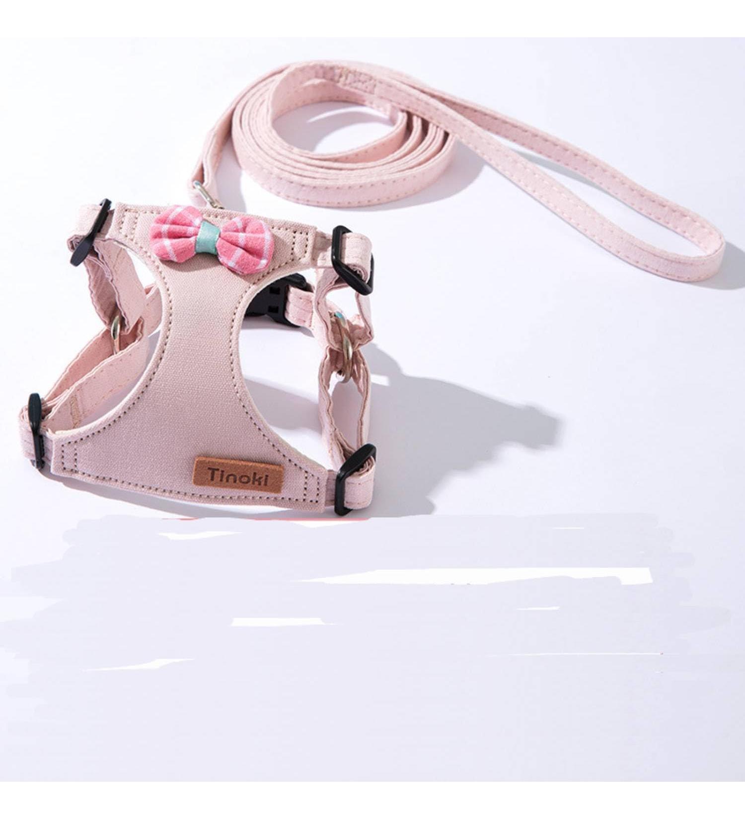 Fueegue Cat Harness with Leash Escape Proof Adjustable Soft for Cats and Dogs Puppy Harness Pink Bow Tie S