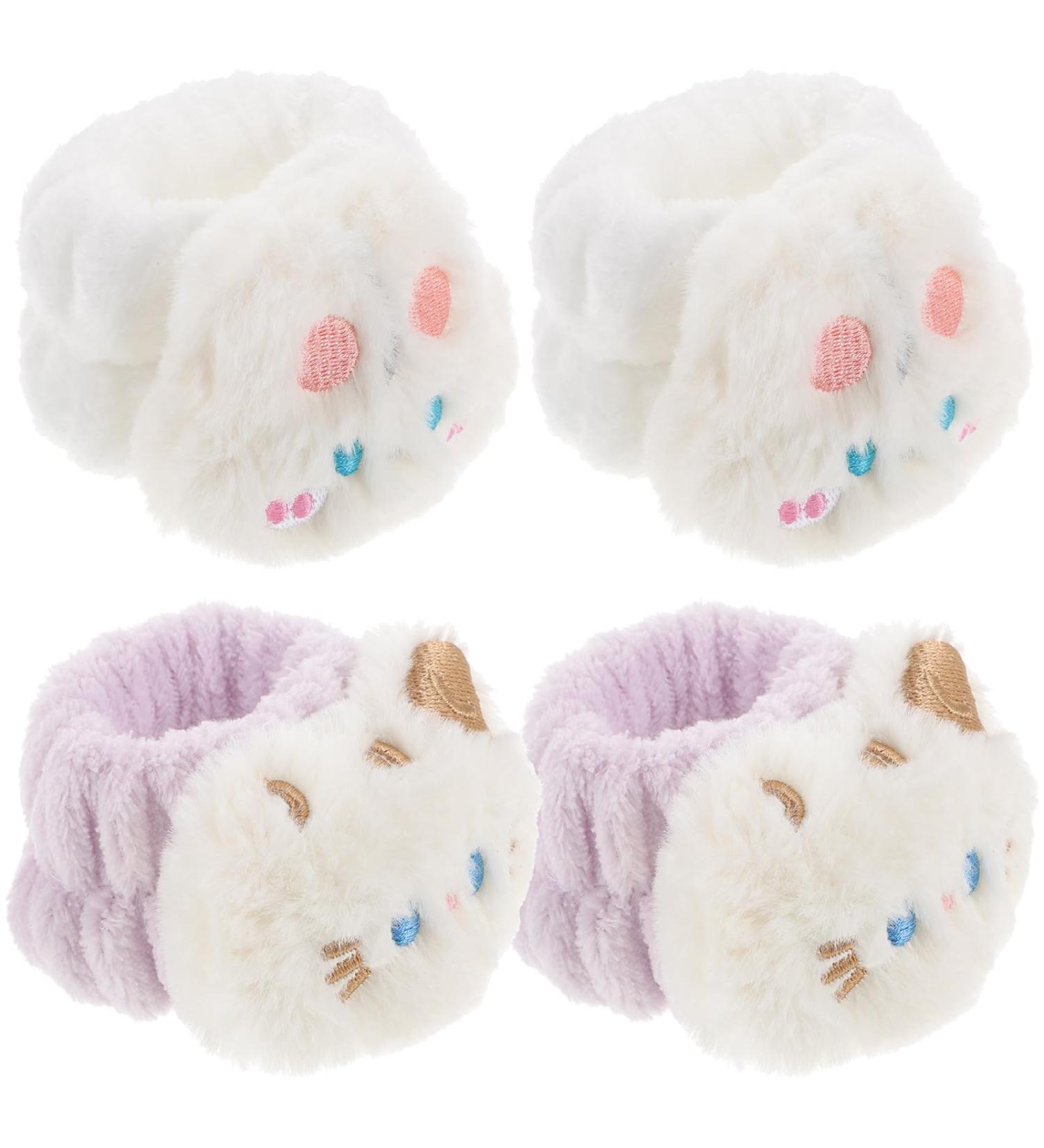 Lot de 4 Bracelets Absorbants en Polaire Douce Antid rapants et Confortables Lavage du Visage Accessoires Maison Adapt s au Maquillage et Soins Peau Motifs Blanc Petit Chat - Buy Online on GoSupps.com