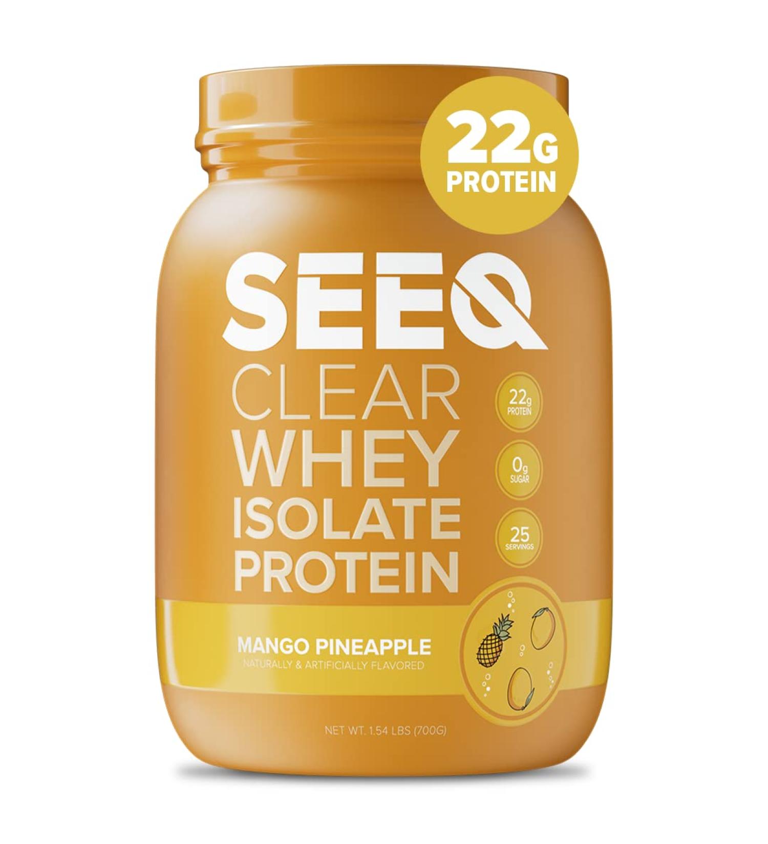 SEEQ Clear Whey Isolate Protein Powder - 22g Protein | Zero Lactose & Sugar - Healthy Juicy Protein for Teens, Men, and Women - 25 Servings (Mango Pineapple) - Buy Online on GoSupps.com