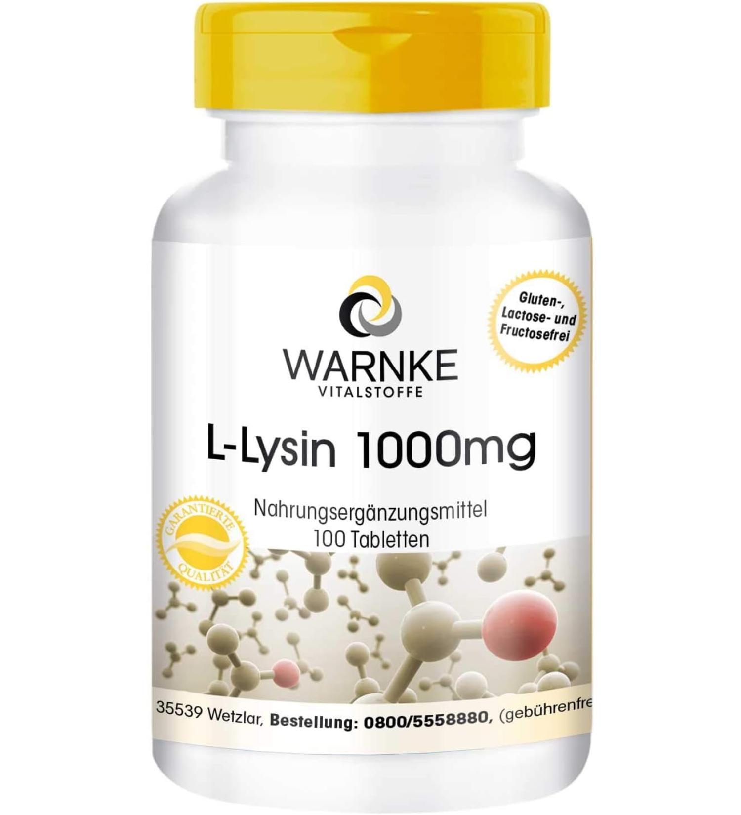 Lysine Tablets 1000mg - Vegan Amino Acid - 100 Tablets | Warnke Vitalstoffe - German Pharmacy Quality - International Shipping - Buy Online on GoSupps.com