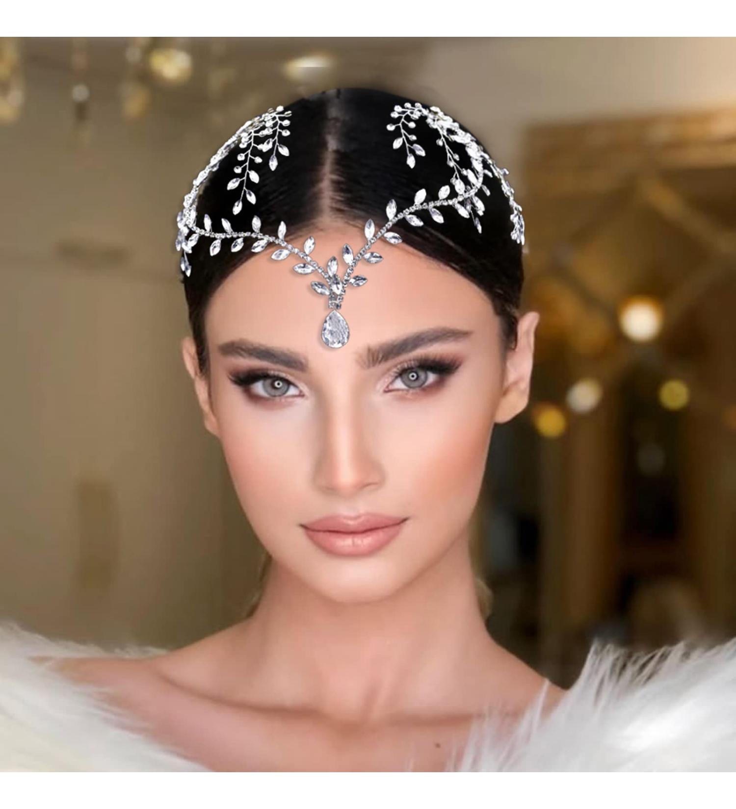LOVFOIVER Rhinestone Forehead Headband - Bridal Hair Accessories for Wedding in Silver - Buy Online on GoSupps.com