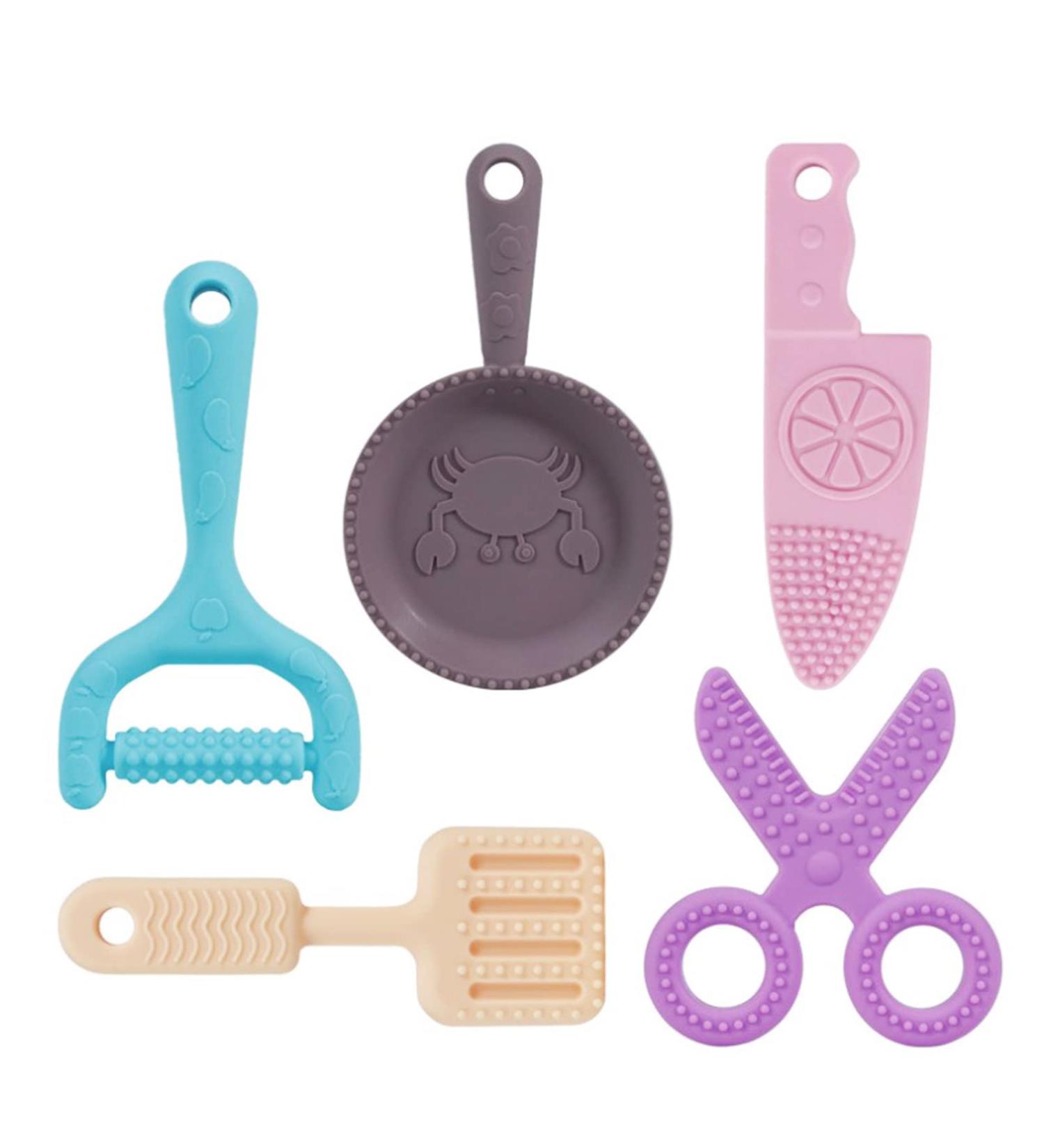 5-Piece BPA-Free Baby Silicone Chewing Toy Set - Sensory Tools for Autism & ADHD - Soft Molar Biting Rings - EJ Kitchen Tools - Buy Online on GoSupps.com