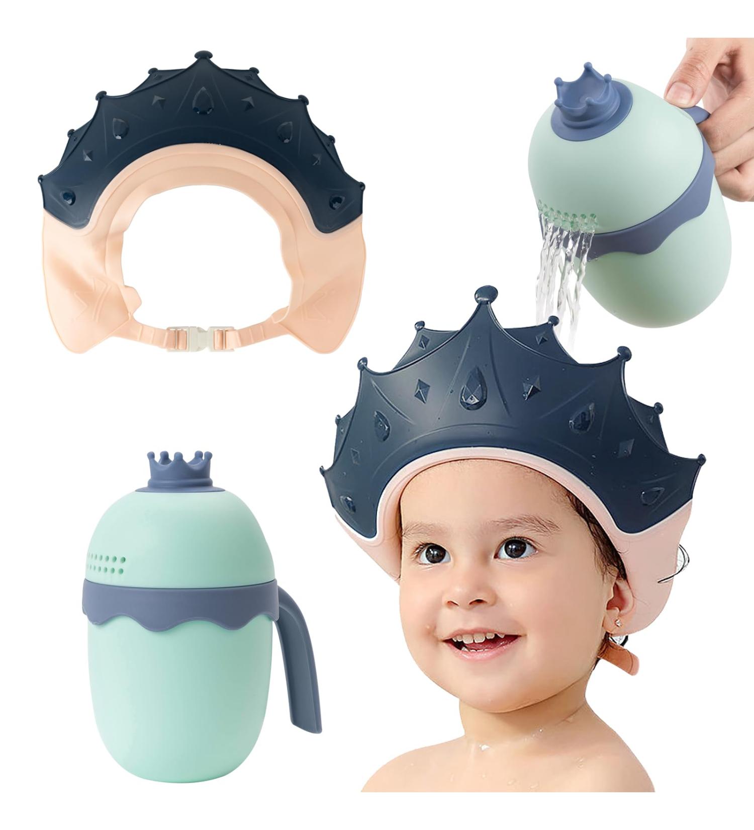 FUNUPUP Baby Shower Cap for Kids - Adjustable Toddler Hair Washing Shield with Shampoo Rinse Cup - Crown Blue - Buy Online on GoSupps.com