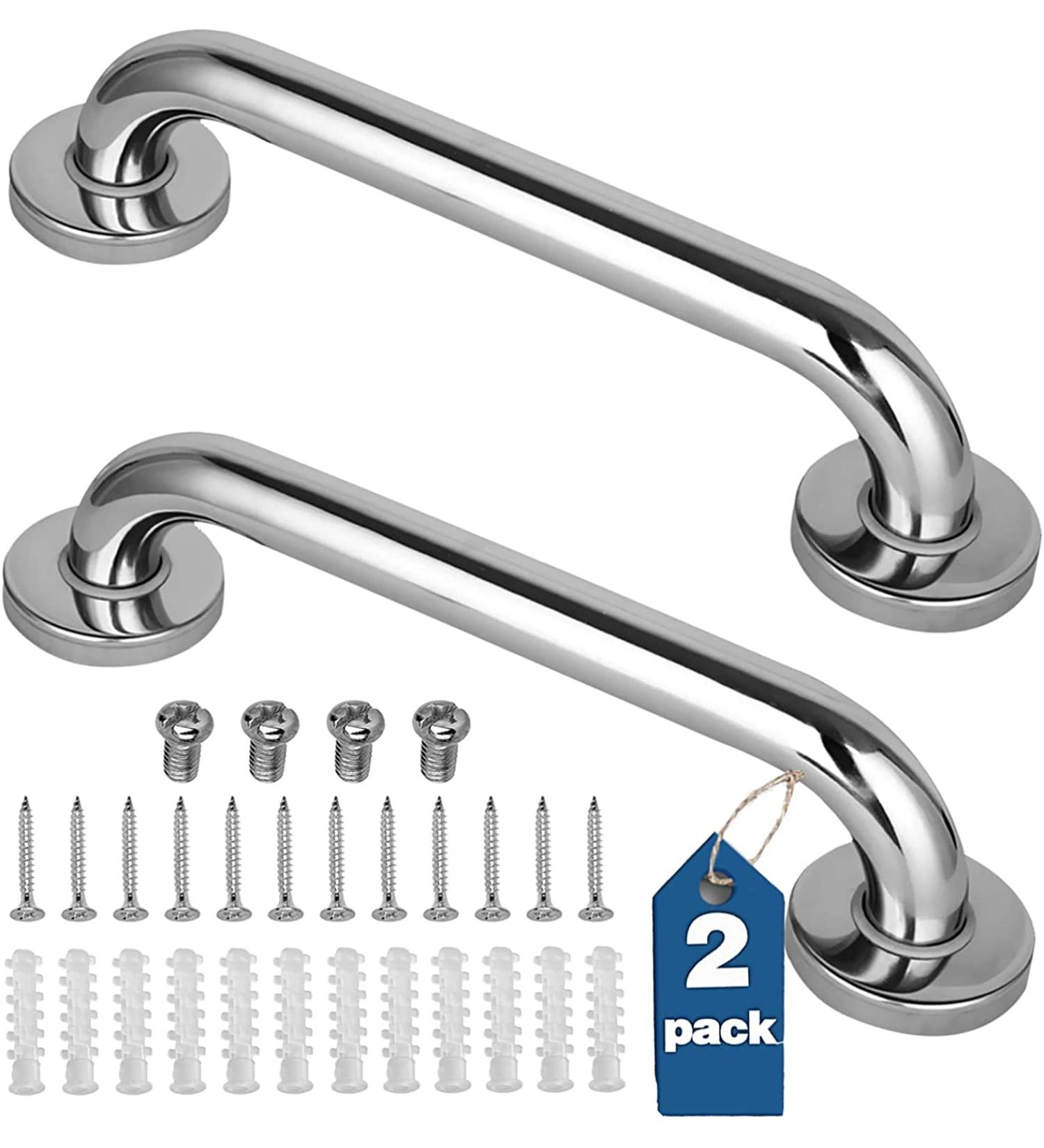 2 Pack Shower Grab Bar Chrome Stainless Steel Bathroom Grab Bar Shower Handle Bathroom Balance Bar Safety Hand Rail Support - Handicap Elderly Injury Senior Assist Bath Handle (12 Inch) - Buy Online on GoSupps.com