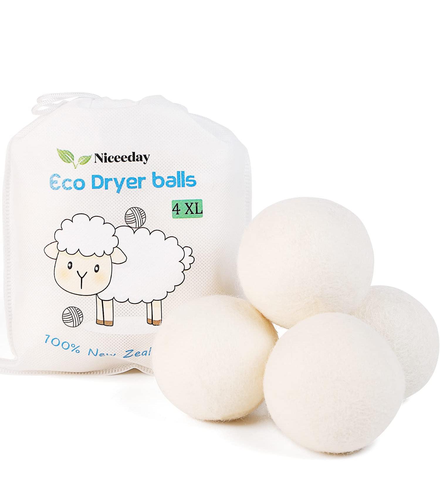 Organic XL Wool Dryer Balls - Reusable Fabric Softener & Wrinkle Reducer - 100% New Zealand Wool - White, 4 Pack - Buy Online on GoSupps.com