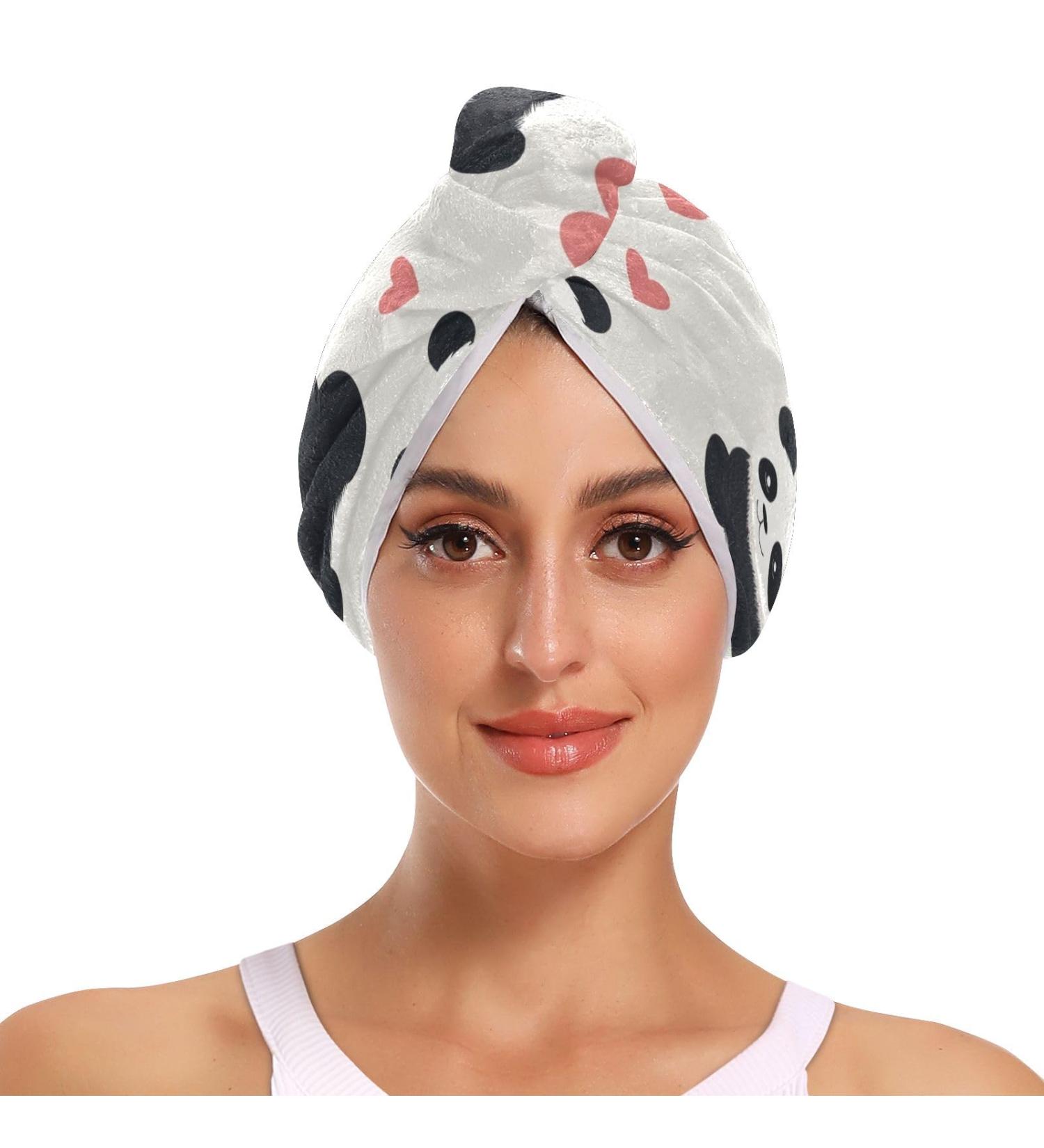 Panda Pink Hearts Hair Towel 2 Pack | Super Absorbent Quick Dry Hair Turbans for Women & Girls - Buy Online on GoSupps.com