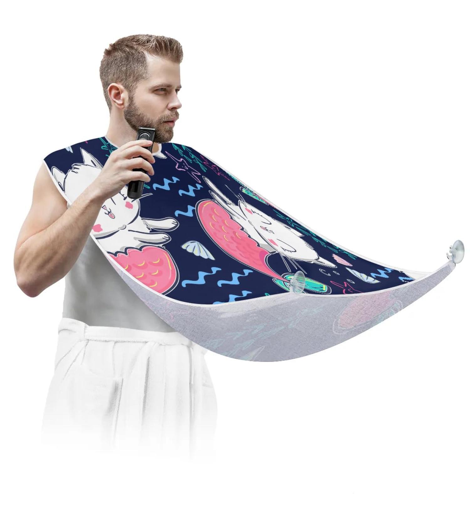 Cartoon Cats Beard Bib Apron for Men | Non-Stick Waterproof Hair Catcher | Perfect Grooming Gift with Suction Cups - Buy Online on GoSupps.com