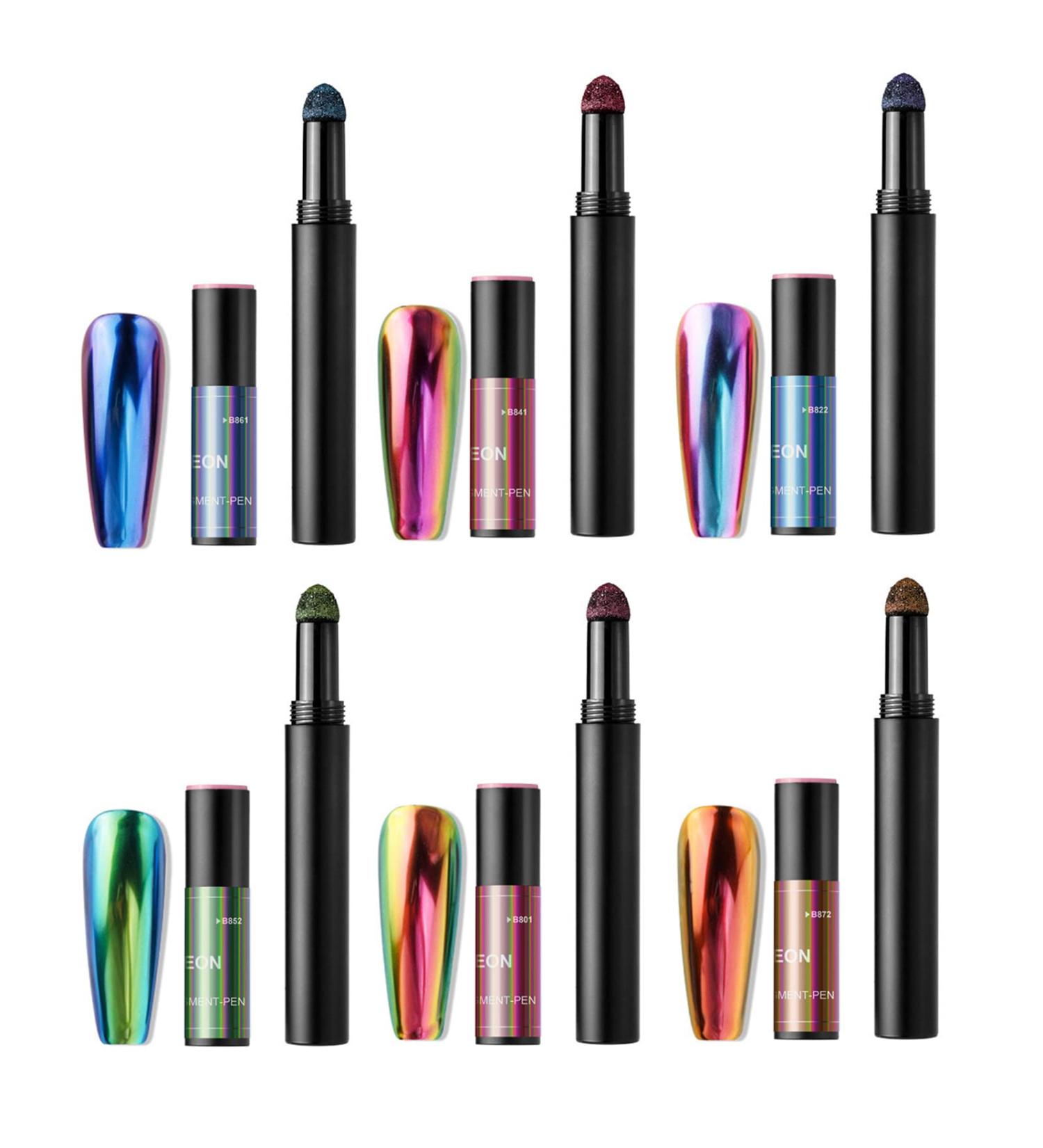 Roseflower 6 Sticks Air Cushion Chrome Powder Pencil - Holographic Nail Decoration for DIY Art | Shiny Metallic Mirror Effect Manicure Tool - Buy Online on GoSupps.com