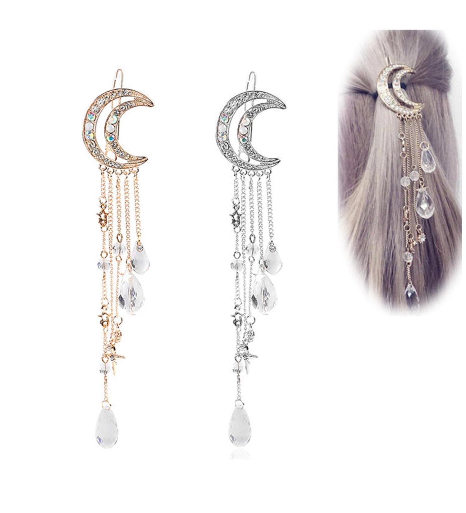 Buy Andelaisi Gold Moon Hair Clip - Crystal & Pearl Dangle Hair Accessory for Women & Girls - Buy Online on GoSupps.com