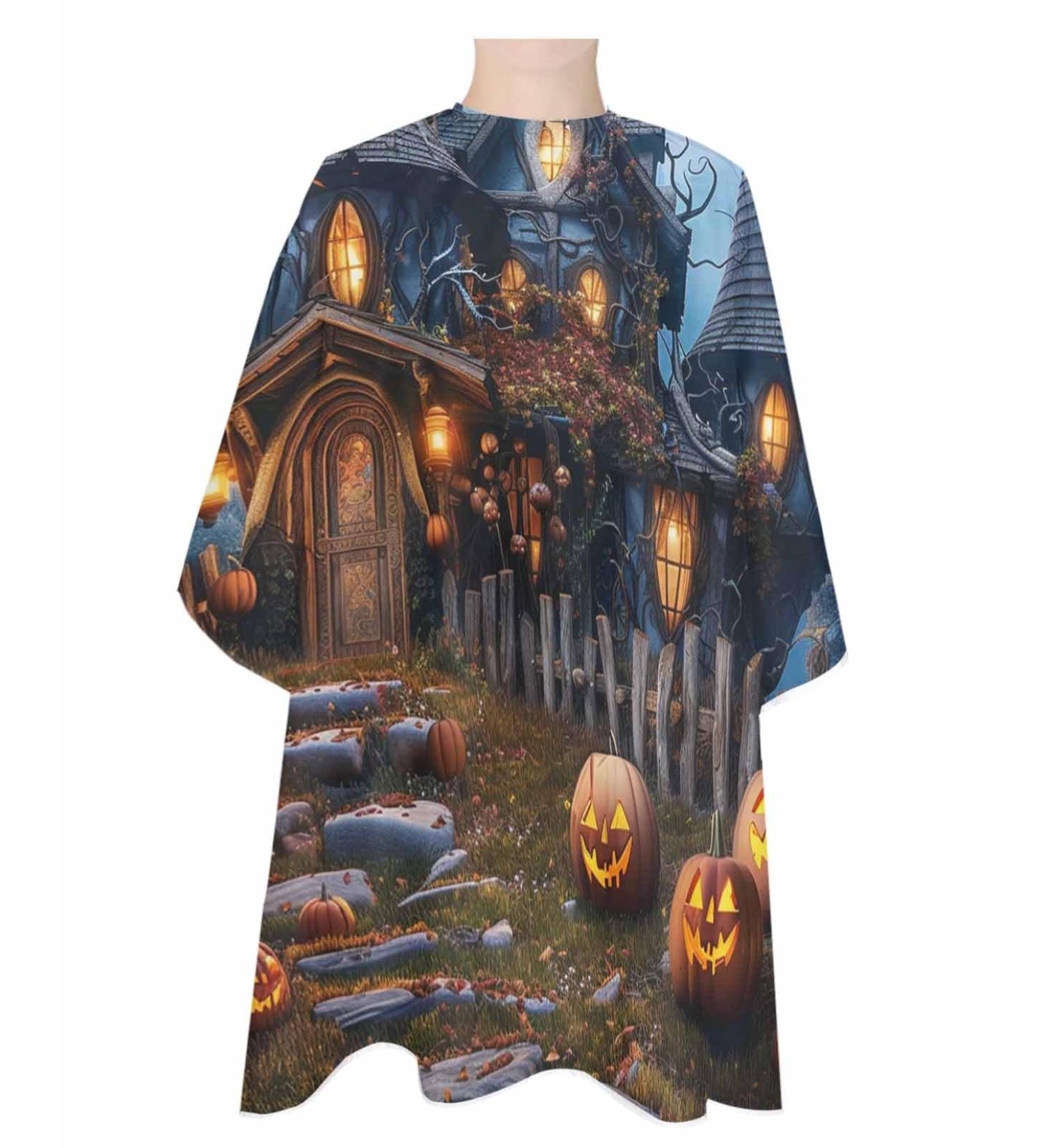 Shop Halloween Barber Cape Adjustable Hair Cutting Cape for All Ages Vintage Forest Ghost & Pumpkin Design 55x63 Inch - Buy Online on GoSupps.com