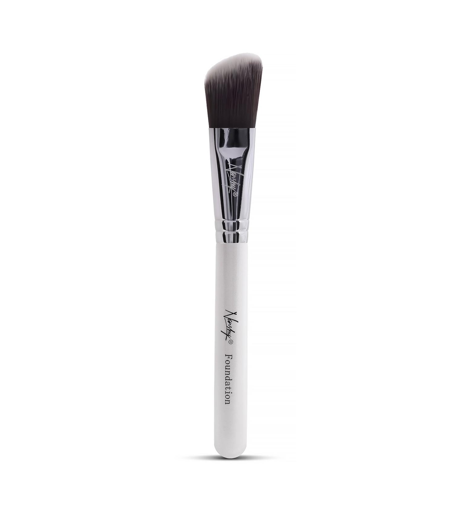 Nanshy Flat Foundation Brush - Precise Angled Make up Brush - Slanted Bronzer Blusher Liquid Foundation and Concealer Brush - (White/Chrome Full Size) - Buy Online on GoSupps.com