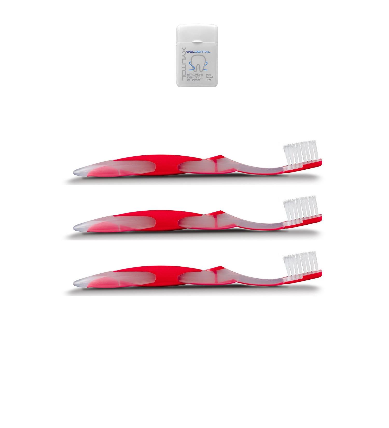 WELdental SoFresh Kids Flossing Toothbrush - Soft Bristles | Color Options | Bundle with (1) Mint Xylitol Dental Floss Kid Size (3-Pack Red) - Buy Online on GoSupps.com